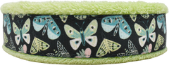 Luna black with green and blue butterfly print fleece-lined martingale-style limited slip dog collar by Fuzzywumpets.