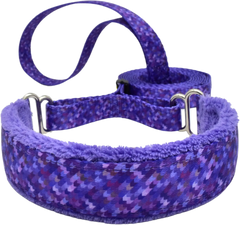 Modern Houndstooth purple and dark purple houndstooth fleece-lined martingale walking lead 1 inch wide.