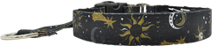 Celestial Splendor black and gold sun, moon, stars hidden prong / private trainer dog collar by Fuzzywumpets.