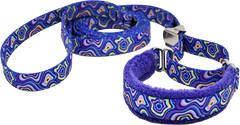 Vertigo purple and multicolor psychedelic wave fleece-lined martingale walking lead — no-slip dog leash by Fuzzywumpets.