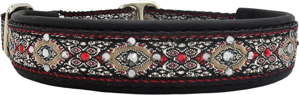 Midnight Bulgaria black red and tan floral medallion European-crystal limited slip dog collar by Fuzzywumpets.