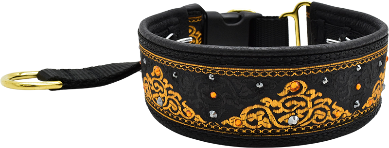 Dynasty black and amber gold baroque scroll European-crystal hidden prong collar by Fuzzywumpets.