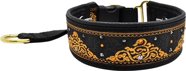 Dynasty black and amber gold baroque scroll European-crystal hidden prong collar by Fuzzywumpets.