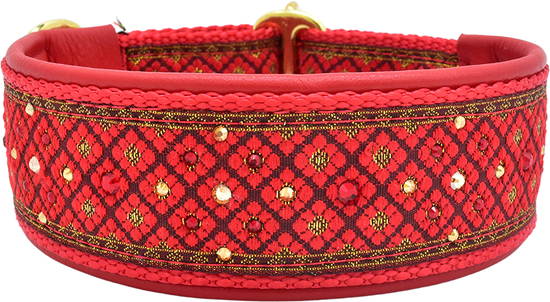 1.5" Cherry Valhalla Luxe Limited Slip Collar for dogs, Purple Metallic leather lining, handmade in the USA by Fuzzywumpets.