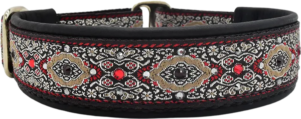 Midnight Bulgaria black red and tan floral medallion European-crystal limited slip dog collar by Fuzzywumpets.