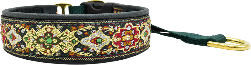 Forest Verona black and gold red tapestry European-crystal hidden prong collar by Fuzzywumpets.