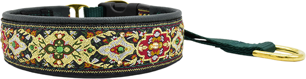 Forest Verona black and gold red tapestry European-crystal hidden prong collar by Fuzzywumpets.