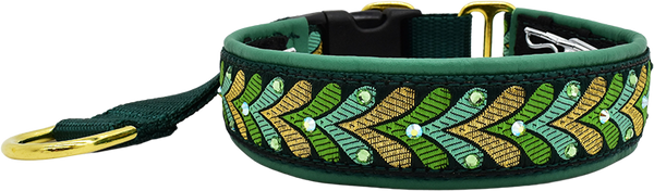 Seafoam Honoré seafoam, green, and gold leaf motif European-crystal hidden prong collar by Fuzzywumpets.