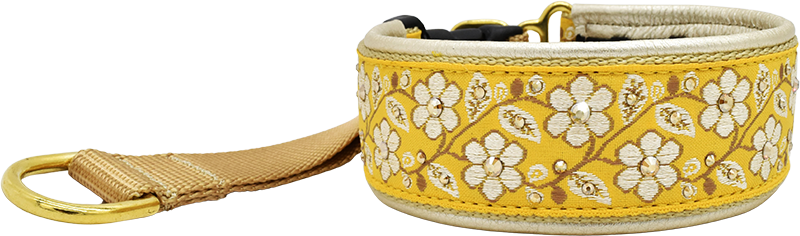 Goldenrod golden yellow and ivory floral European-crystal hidden prong collar by Fuzzywumpets.