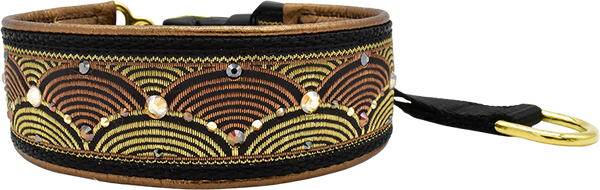 Zen Garden black, copper, and gold arc wave motif European-crystal hidden prong collar by Fuzzywumpets.