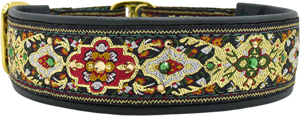 Forest Verona black and gold red tapestry European-crystal limited slip dog collar by Fuzzywumpets.