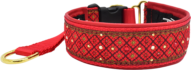 Cherry Valhalla red and gold diamond geometric European-crystal hidden prong collar by Fuzzywumpets.
