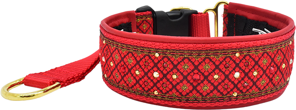 Cherry Valhalla red and gold diamond geometric European-crystal hidden prong collar by Fuzzywumpets.