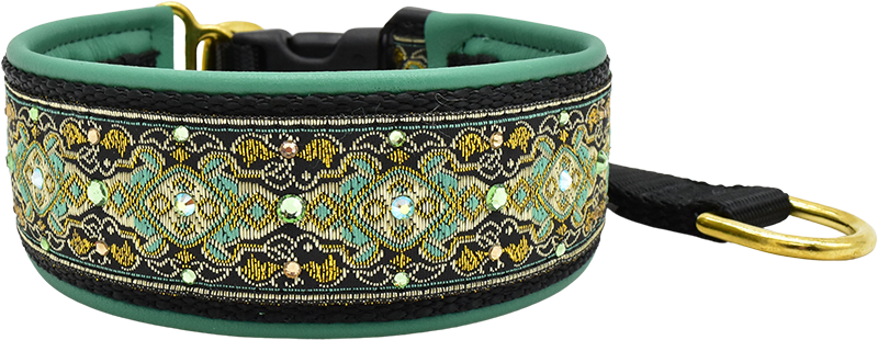 Seafoam Andersen teal and gold ornate wave braid European-crystal hidden prong collar by Fuzzywumpets.