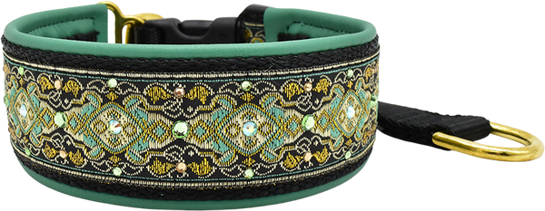 Seafoam Andersen teal and gold ornate wave braid European-crystal hidden prong collar by Fuzzywumpets.