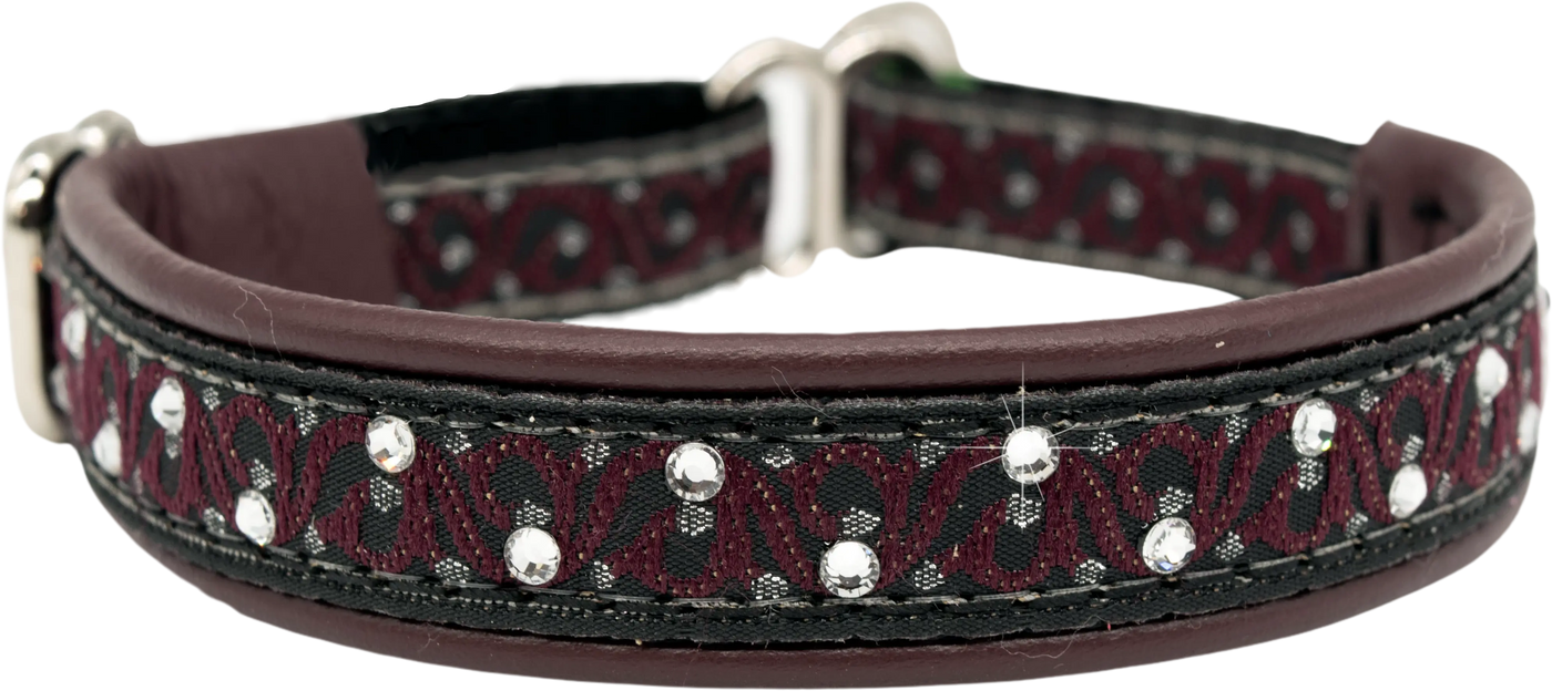 Maroon Waves maroon and black wave European-crystal limited slip dog collar by Fuzzywumpets.