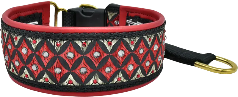 Red Guard red, black and cream diamond-weave European-crystal hidden prong collar by Fuzzywumpets.