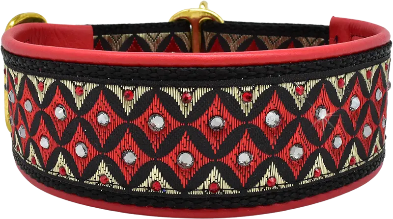 1.5" Red Guard Luxe Limited Slip Collar for dogs, Bronze Metallic leather lining, handmade in the USA by Fuzzywumpets.