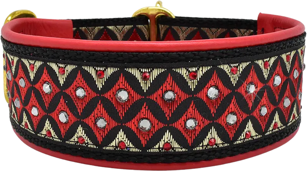 1.5" Red Guard Luxe Limited Slip Collar for dogs, Bronze Metallic leather lining, handmade in the USA by Fuzzywumpets.