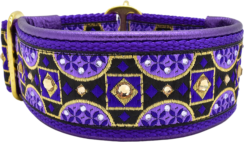 1.5" Purple Baccarat Luxe Limited Slip Collar for dogs, handmade in the USA by Fuzzywumpets.