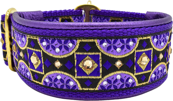 1.5" Purple Baccarat Luxe Limited Slip Collar for dogs, handmade in the USA by Fuzzywumpets.