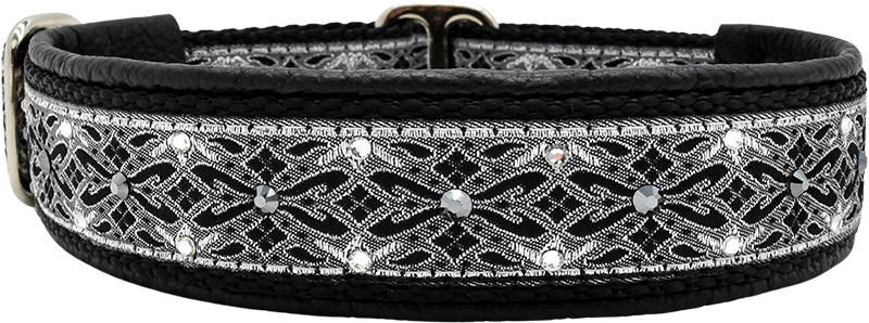 Black & Silver Winchester black-silver interlace European-crystal limited slip dog collar by Fuzzywumpets.