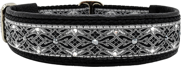Black & Silver Winchester black-silver interlace European-crystal limited slip dog collar by Fuzzywumpets.