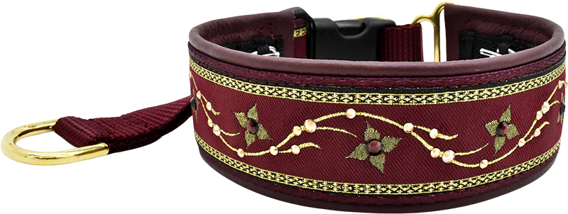 Floral Path burgundy and gold floral vine European-crystal hidden prong collar by Fuzzywumpets.