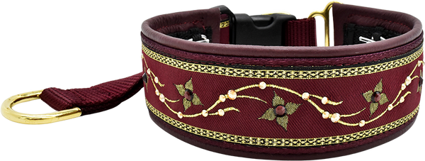 Floral Path burgundy and gold floral vine European-crystal hidden prong collar by Fuzzywumpets.