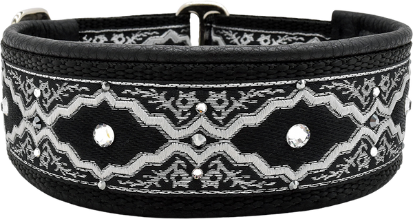 1.5" Onyx Baroque Luxe Limited Slip Collar for dogs, Black leather lining, handmade in the USA by Fuzzywumpets.
