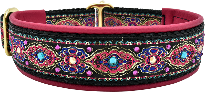 Raspberry Delight pink, fuchsia and gold ornate floral European-crystal limited slip dog collar by Fuzzywumpets.