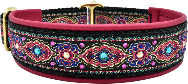 Raspberry Delight pink, fuchsia and gold ornate floral European-crystal limited slip dog collar by Fuzzywumpets.