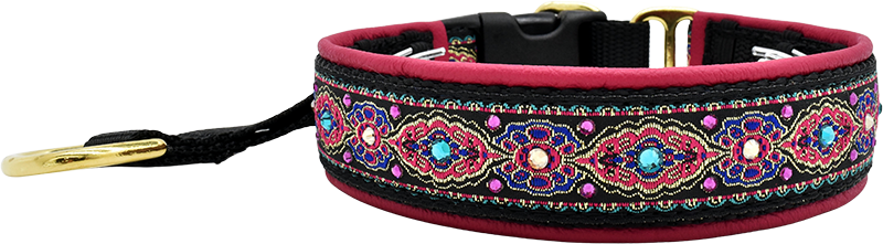 Raspberry Delight pink, fuchsia and gold ornate floral European-crystal hidden prong collar by Fuzzywumpets.