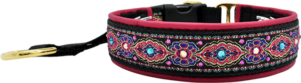 Raspberry Delight pink, fuchsia and gold ornate floral European-crystal hidden prong collar by Fuzzywumpets.