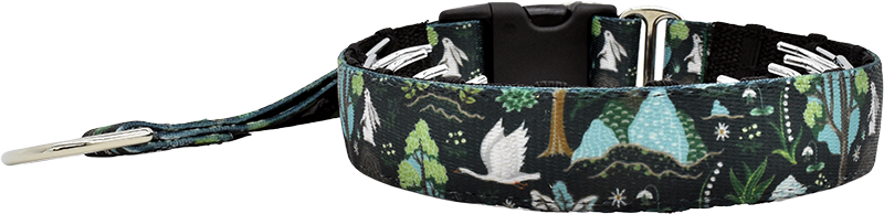 Enchanted Forest dark green forest with rabbit and bird hidden prong / private trainer dog collar by Fuzzywumpets.