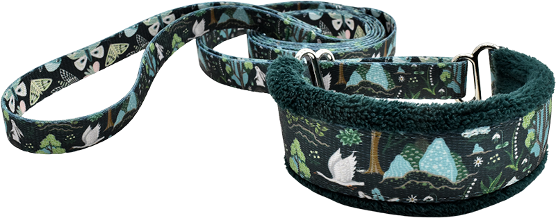 1.5" Enchanted Forest Everyday Martingale Walking Lead for dogs, handmade in the USA by Fuzzywumpets.