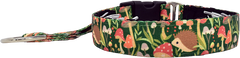 Shroom Dudes green and orange mushroom print hidden prong / private trainer dog collar by Fuzzywumpets.