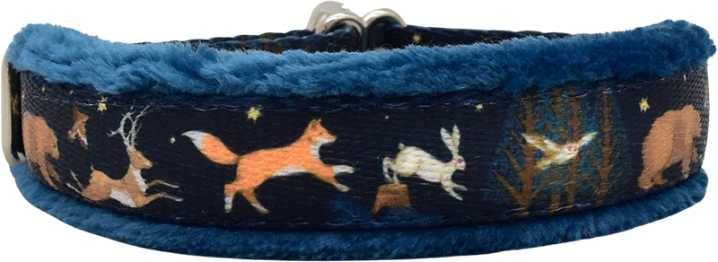 5/8" Forest Run Everyday Limited Slip Collar for dogs, Purple leather lining, handmade in the USA by Fuzzywumpets.