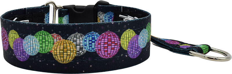 Disco Balls purple and iridescent multicolor stripe hidden prong / private trainer dog collar by Fuzzywumpets.