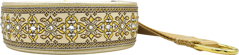Platinum Nouvelle cream and gold ornate medallion European-crystal hidden prong collar by Fuzzywumpets.