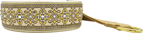 Platinum Nouvelle cream and gold ornate medallion European-crystal hidden prong collar by Fuzzywumpets.