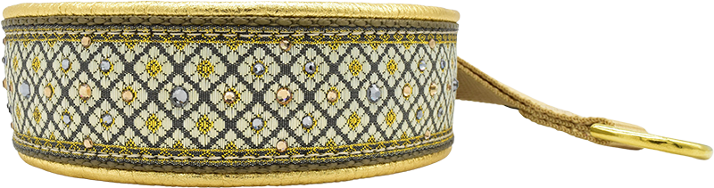 Valhalla cream and gold diamond lattice motif European-crystal hidden prong collar by Fuzzywumpets.