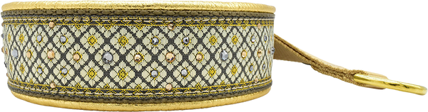 Valhalla cream and gold diamond lattice motif European-crystal hidden prong collar by Fuzzywumpets.