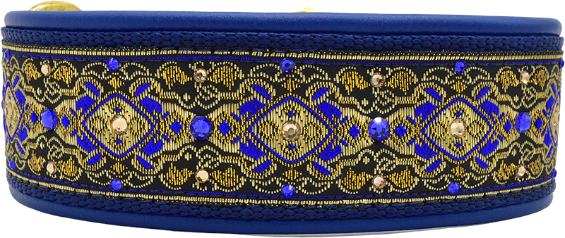 1.5" Cobalt Andersen Luxe Limited Slip Collar for dogs, Purple Metallic leather lining, handmade in the USA by Fuzzywumpets.
