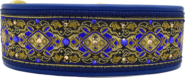 1.5" Cobalt Andersen Luxe Limited Slip Collar for dogs, Purple Metallic leather lining, handmade in the USA by Fuzzywumpets.