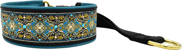 Teal Andersen teal, yellow-gold, and black geometric European-crystal hidden prong collar by Fuzzywumpets.