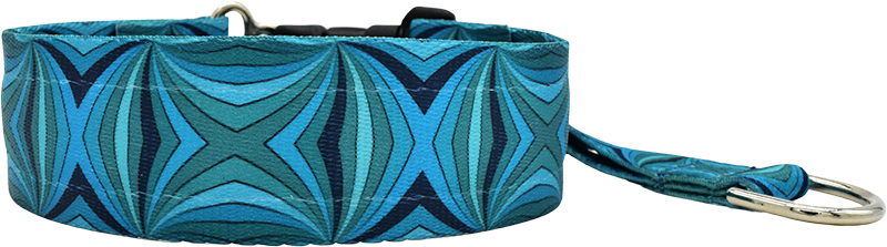 Teal Jesse multi-teal blue diamond wave hidden prong / private trainer dog collar by Fuzzywumpets.
