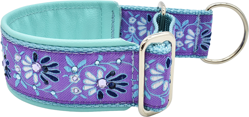 1.5" Robin's Nest Luxe Limited Slip Collar for dogs, Black leather lining, handmade in the USA by Fuzzywumpets.