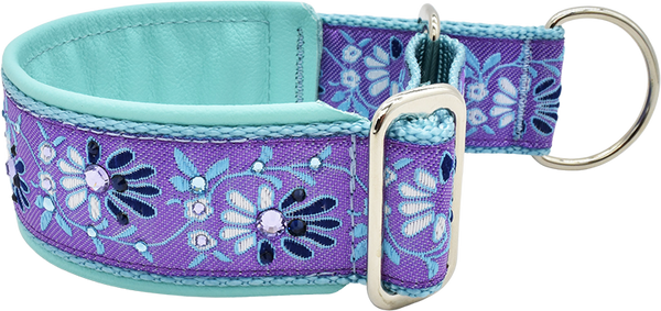 1.5" Robin's Nest Luxe Limited Slip Collar for dogs, Black leather lining, handmade in the USA by Fuzzywumpets.