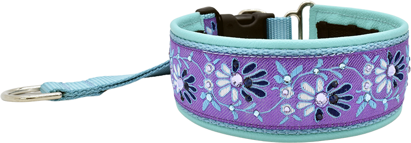 Robin's Nest lavender and teal blue floral vine European-crystal hidden prong collar by Fuzzywumpets.